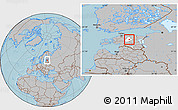 Gray Location Map of Kareda, highlighted parent region, hill shading