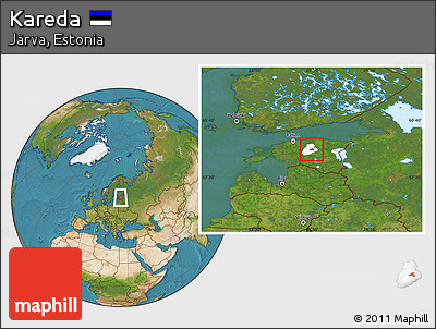 Satellite Location Map of Kareda, highlighted parent region