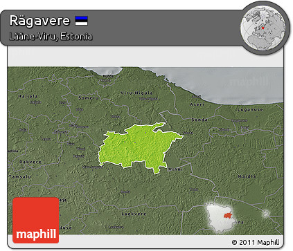 Physical 3D Map of Rägavere, darken, semi-desaturated