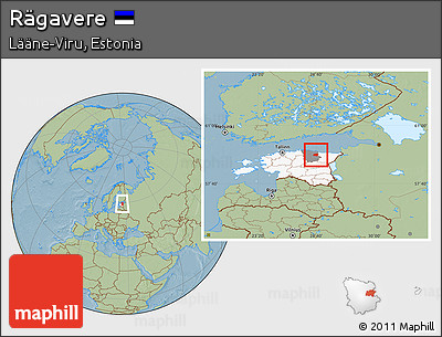 Savanna Style Location Map of Rägavere, highlighted country, highlighted parent region, hill shading