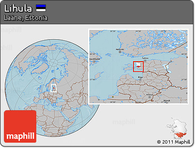 Gray Location Map of Lihula, highlighted parent region, hill shading