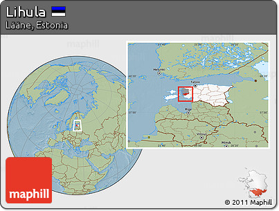 Savanna Style Location Map of Lihula, highlighted country, highlighted parent region, within the entire country, hill shading
