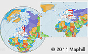 Political Location Map of Estonia, highlighted continent, within the entire continent