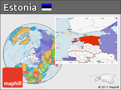 Political Location Map of Estonia, highlighted continent