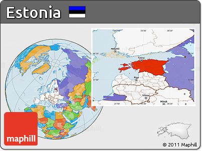 Political Location Map of Estonia, highlighted continent