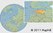 Political Location Map of Estonia, savanna style outside, hill shading