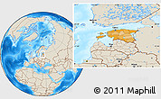 Political Location Map of Estonia, shaded relief outside