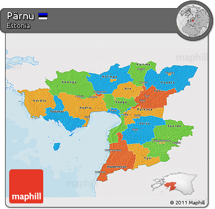 Political 3D Map of Pärnu, single color outside