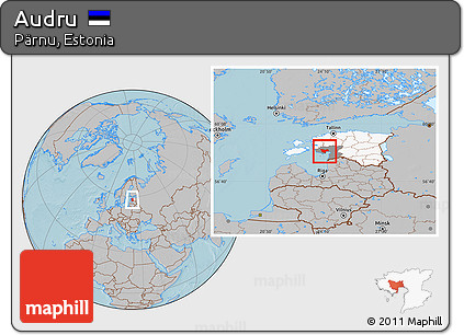 Gray Location Map of Audru, highlighted country, highlighted parent region, hill shading