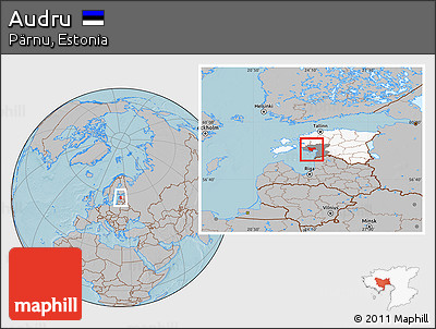 Gray Location Map of Audru, highlighted country, highlighted parent region, hill shading