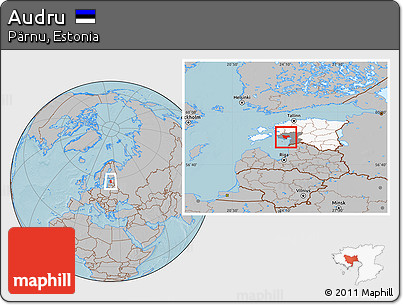 Gray Location Map of Audru, highlighted country, highlighted parent region, hill shading