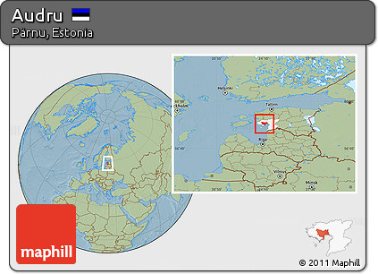 Savanna Style Location Map of Audru, highlighted parent region, hill shading
