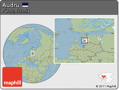 Savanna Style Location Map of Audru, highlighted parent region, hill shading
