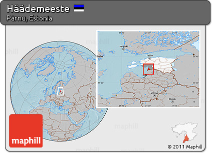 Gray Location Map of Häädemeeste, highlighted country, highlighted parent region, hill shading