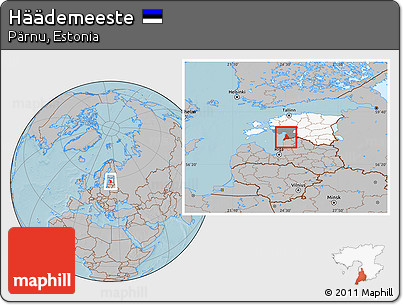 Gray Location Map of Häädemeeste, highlighted country, highlighted parent region, hill shading