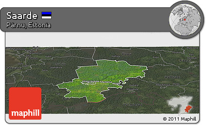 Satellite Panoramic Map of Saarde, darken, semi-desaturated