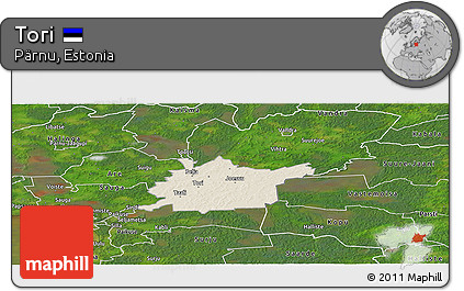 Shaded Relief Panoramic Map of Tori, satellite outside