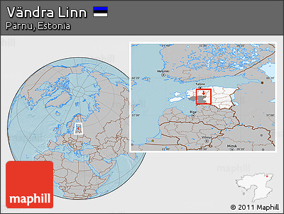 Gray Location Map of Vändra Linn, highlighted country, highlighted parent region, within the entire country, hill shading