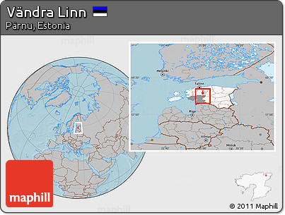 Gray Location Map of Vändra Linn, highlighted country, highlighted parent region, within the entire country, hill shading