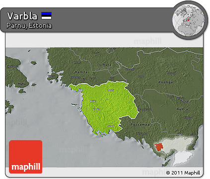 Physical 3D Map of Varbla, darken, semi-desaturated