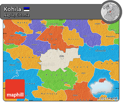 Shaded Relief Map of Kohila, political outside
