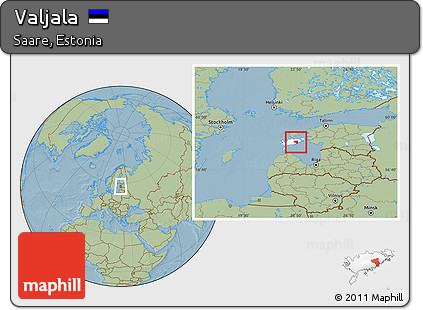Savanna Style Location Map of Valjala, highlighted parent region, hill shading