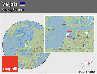 Savanna Style Location Map of Valjala, highlighted parent region, hill shading