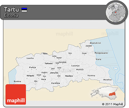 Classic Style 3D Map of Tartu, single color outside