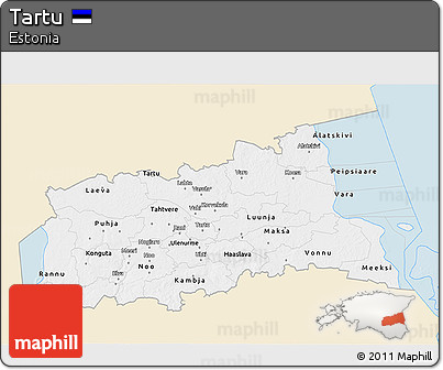 Classic Style 3D Map of Tartu, single color outside