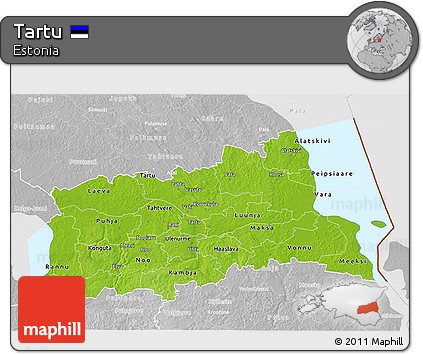 Physical 3D Map of Tartu, lighten, desaturated