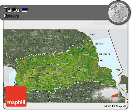 Satellite 3D Map of Tartu, semi-desaturated