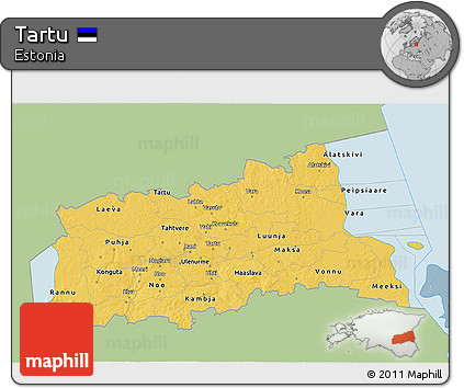 Savanna Style 3D Map of Tartu, single color outside