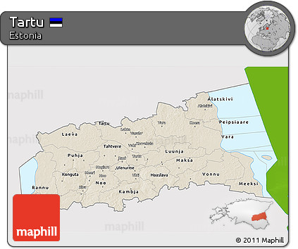 Shaded Relief 3D Map of Tartu, single color outside
