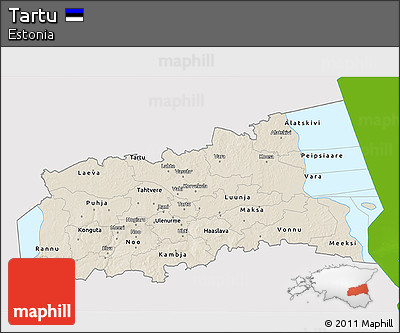Shaded Relief 3D Map of Tartu, single color outside