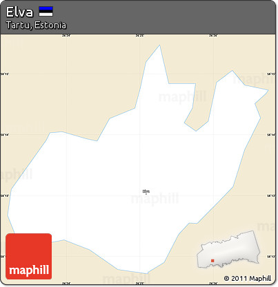 Classic Style Simple Map of Elva, single color outside
