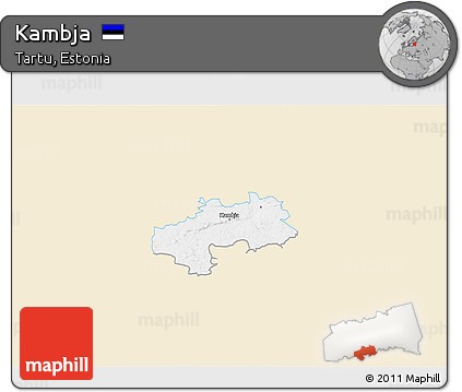 Classic Style 3D Map of Kambja, single color outside