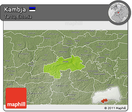 Physical 3D Map of Kambja, semi-desaturated