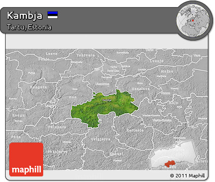 Satellite 3D Map of Kambja, lighten, desaturated
