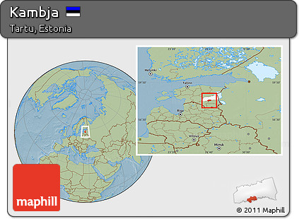Savanna Style Location Map of Kambja, highlighted parent region, hill shading