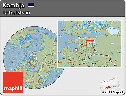 Savanna Style Location Map of Kambja, highlighted parent region, hill shading