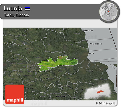 Satellite 3D Map of Luunja, darken, semi-desaturated
