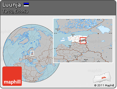 Gray Location Map of Luunja, highlighted country, highlighted parent region, hill shading