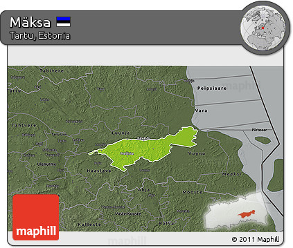 Physical 3D Map of Mäksa, darken, semi-desaturated
