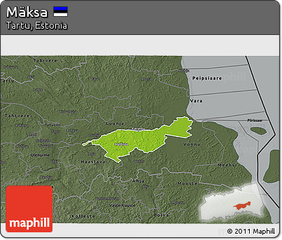 Physical 3D Map of Mäksa, darken, semi-desaturated