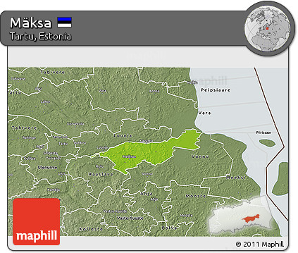 Physical 3D Map of Mäksa, semi-desaturated