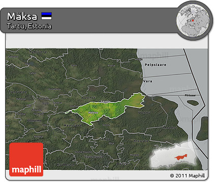 Satellite 3D Map of Mäksa, darken, semi-desaturated
