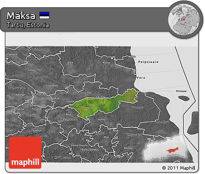 Satellite 3D Map of Mäksa, desaturated