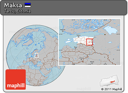 Gray Location Map of Mäksa, highlighted country, hill shading