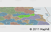 Political Panoramic Map of Mäksa, semi-desaturated