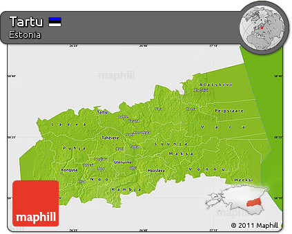 Physical Map of Tartu, single color outside
